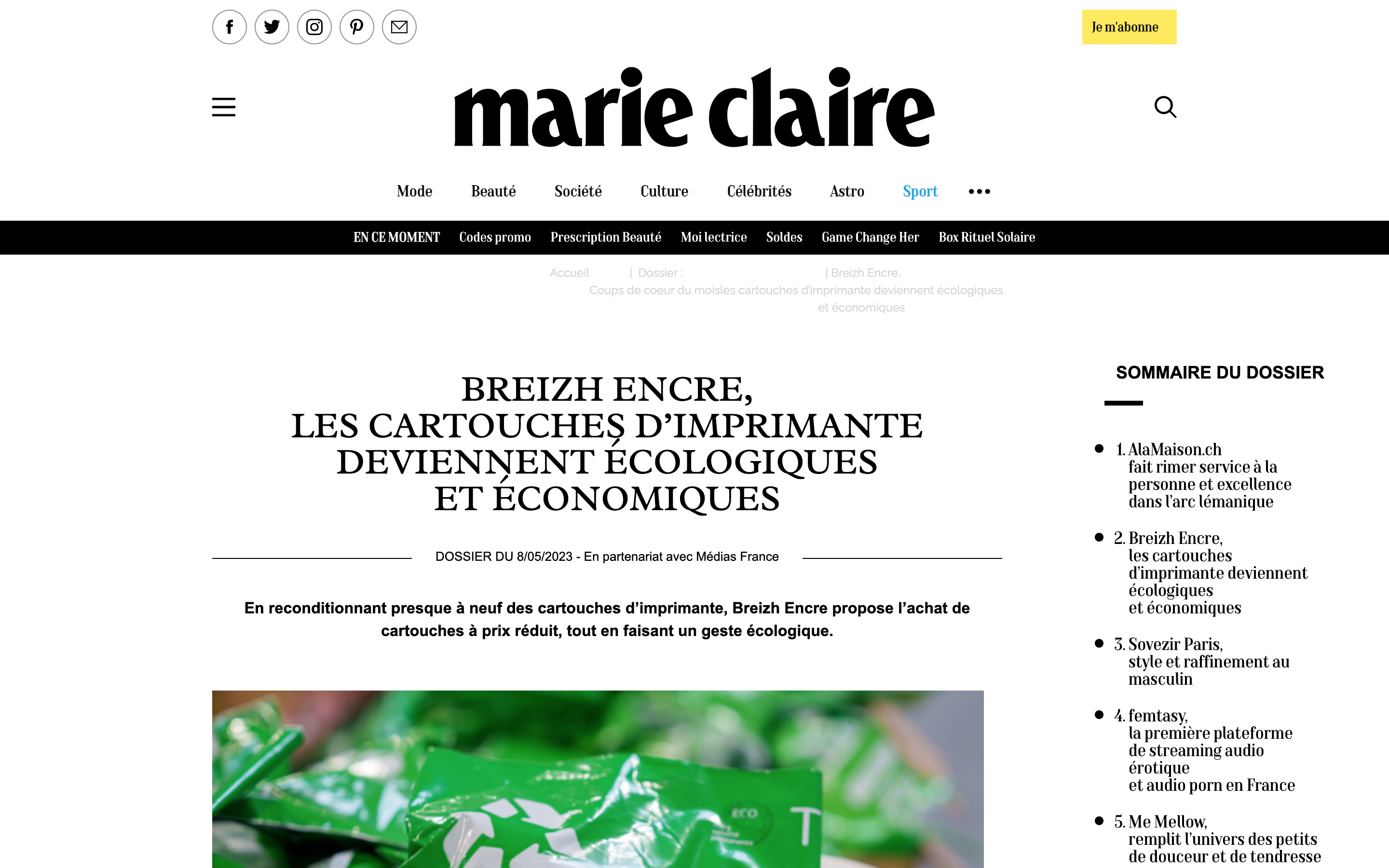 article marie claire cartouche d'encre écologique et économique